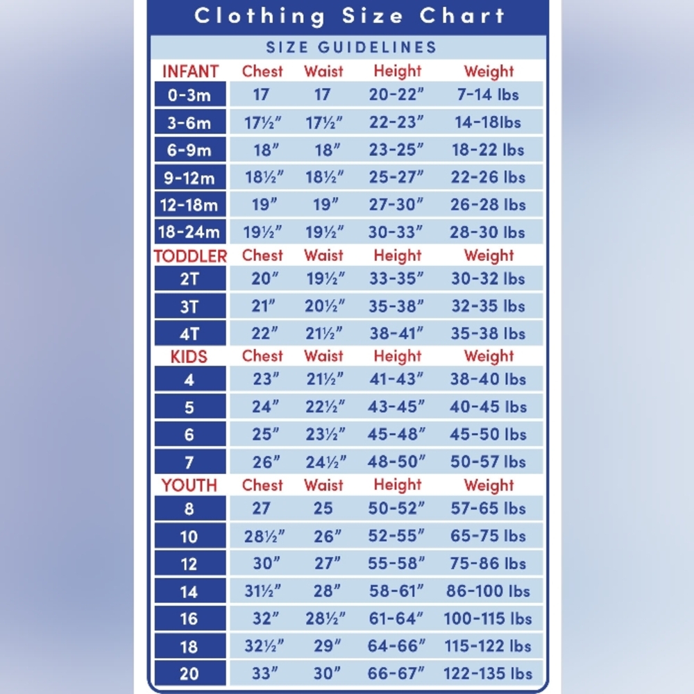 Size Charts - Kids